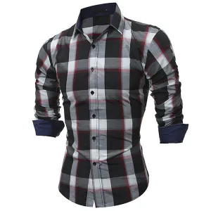 Long Sleeve Slim Fit Checked Dress Shirt