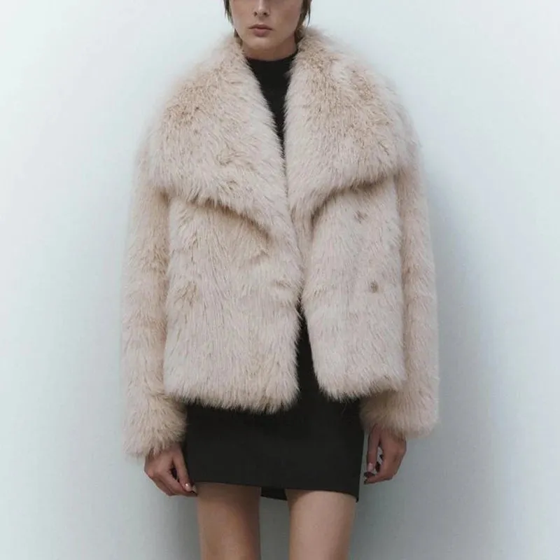 Luxury Chic Faux Fox Fur Winter Coat with Big Collar Fashion Jacket