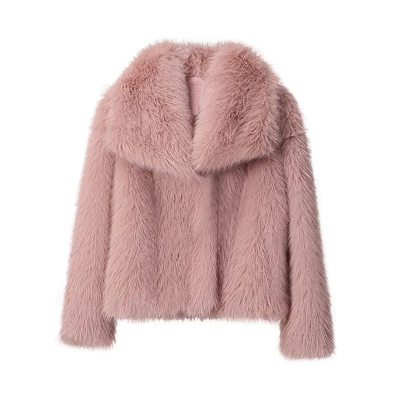 Luxury Chic Faux Fox Fur Winter Coat with Big Collar Fashion Jacket