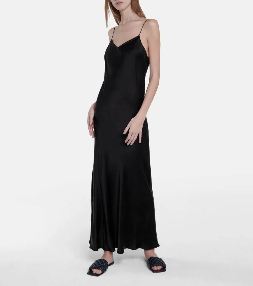 Lyon slip dress in ASCENO silk satin, black