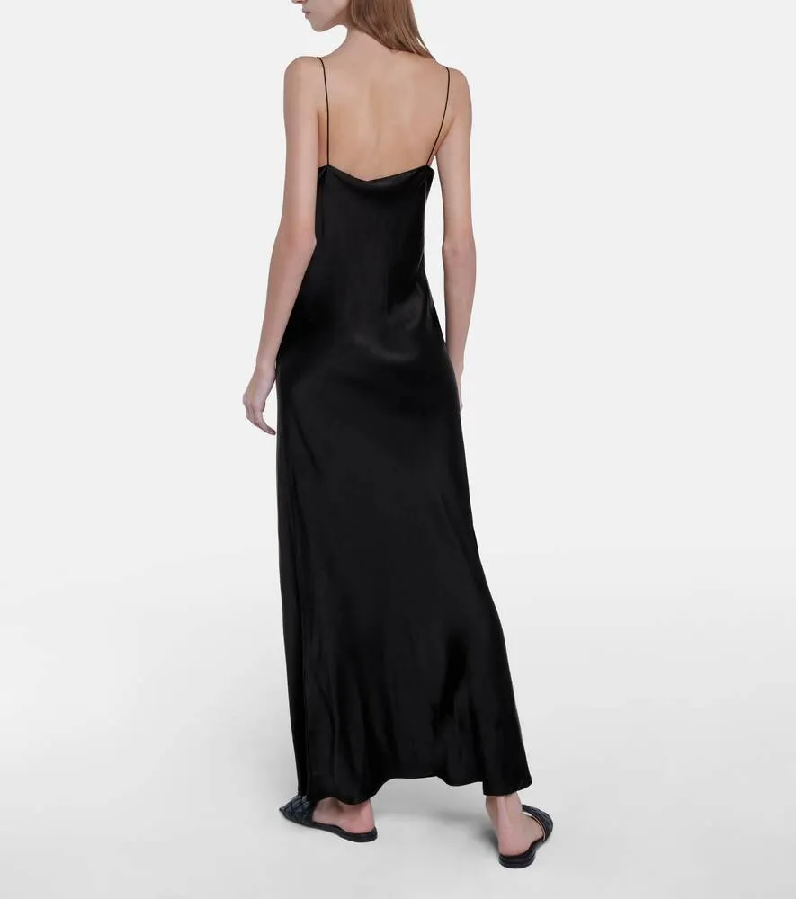 Lyon slip dress in ASCENO silk satin, black