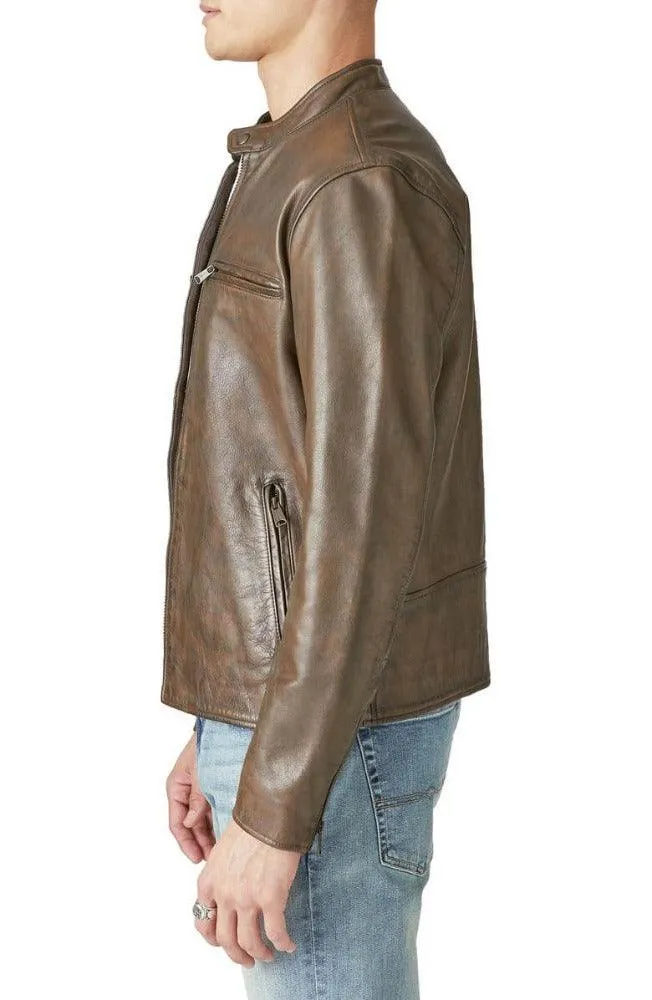 Mens Coffee Brown Leather Biker Jacket