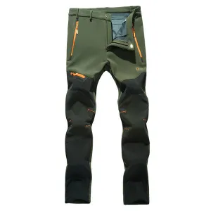 Mens Outdoor Durable Soft Shell Water-repellent Quick-Dry Breathable Stitching Color Sport Pants