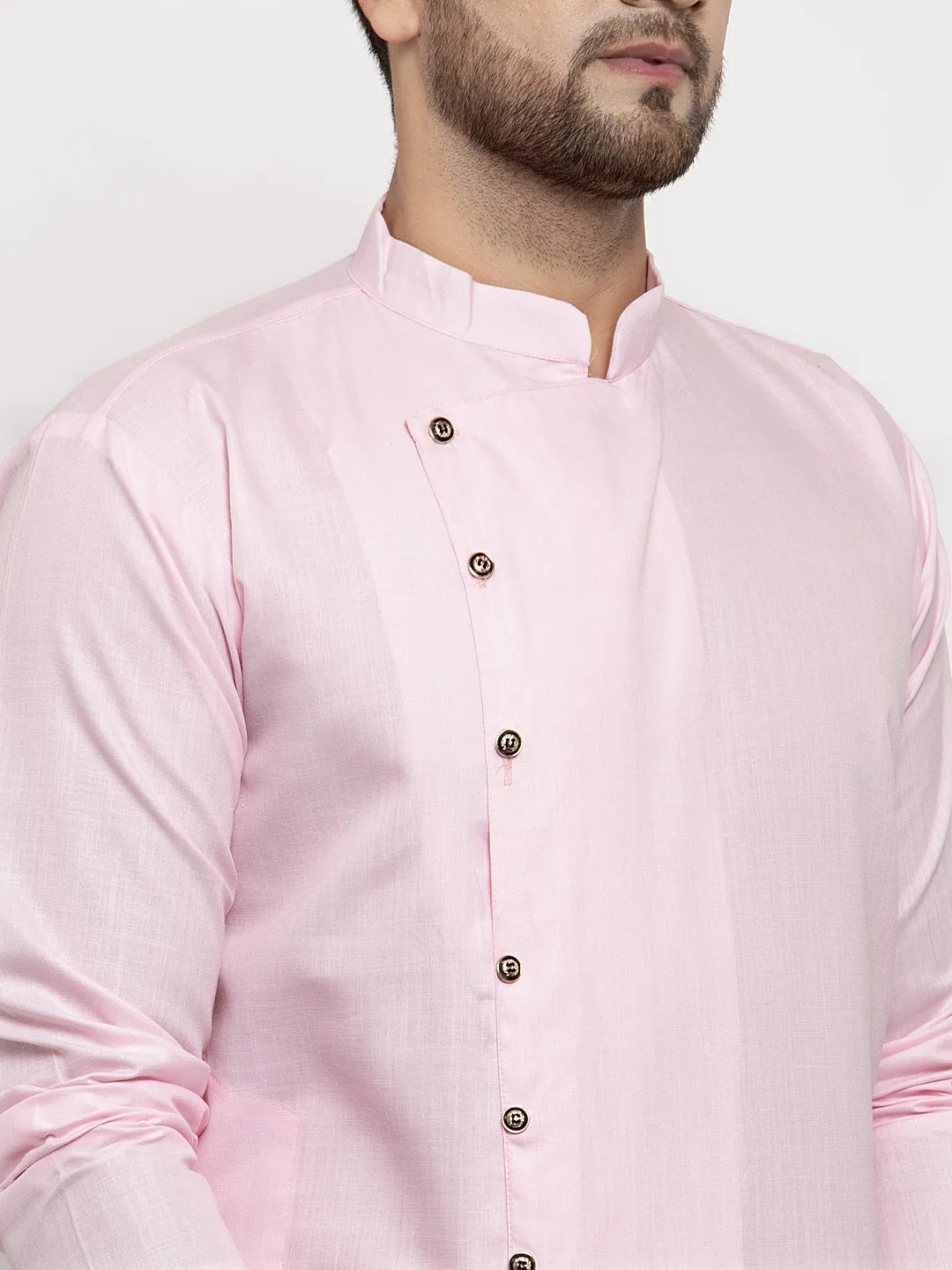 Men's Pink Solid Kurta With White Churidaar Pyjama - Benstoke