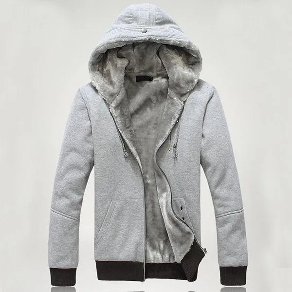 Mens Thick Solid Zip Up Casual Hoodies