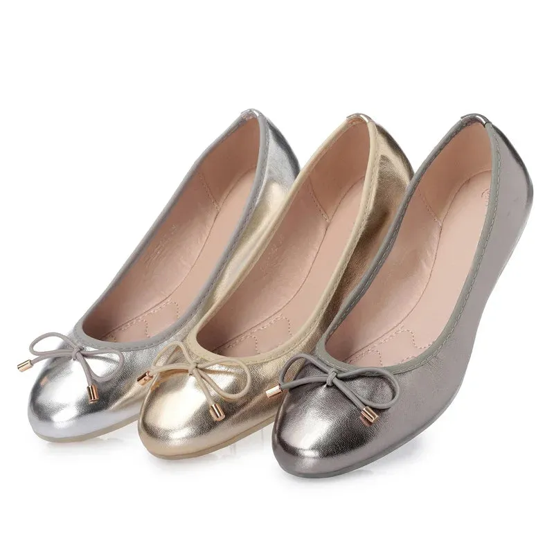 Merendy Sarsara Slip-on silver cap toe metallic ballet flats