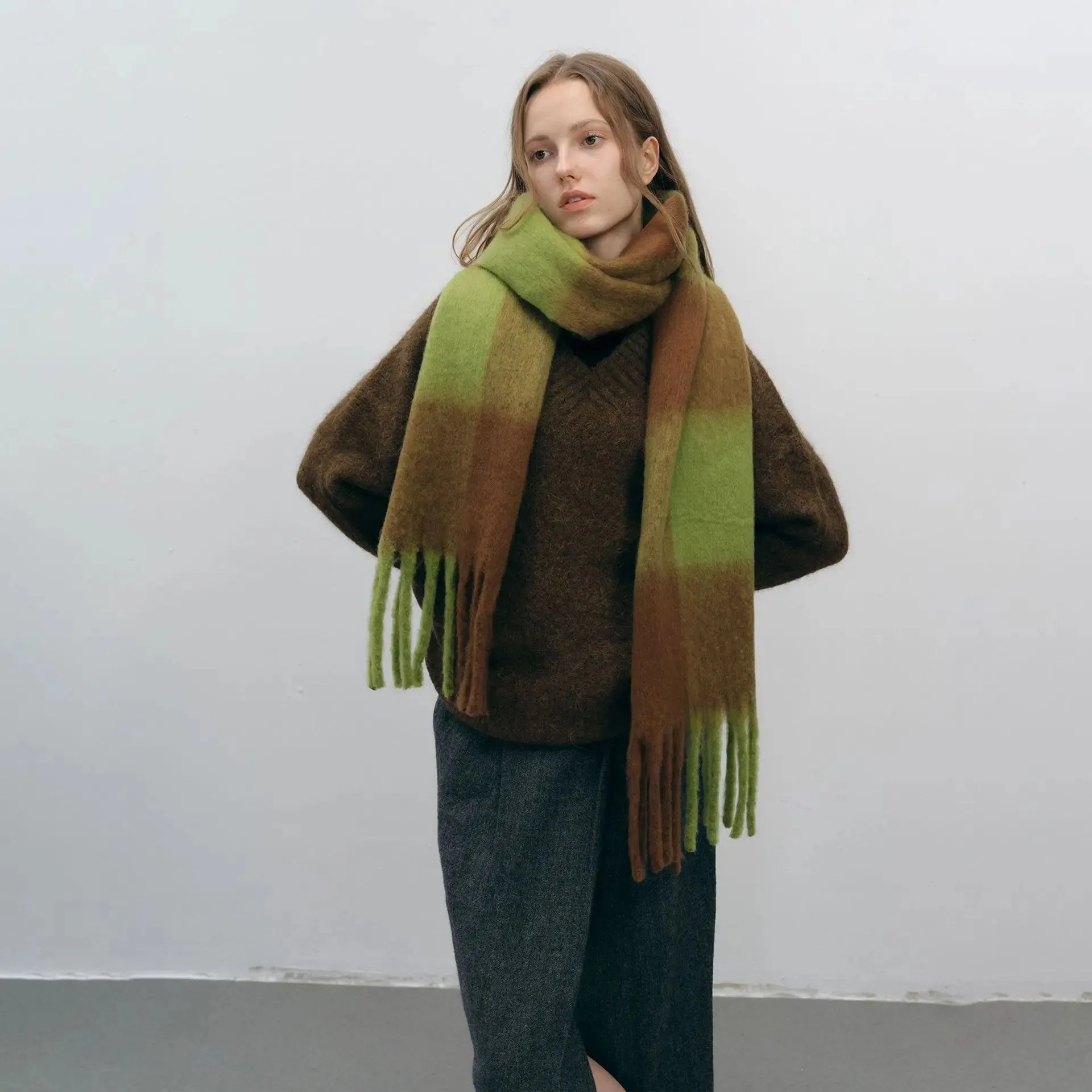 New Big Plaid Women Autumn Winter Warm Thick Cashmere Long Scarf