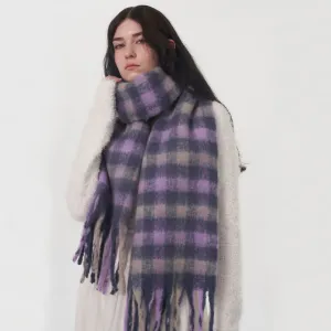 New Winter Warm Cashmere Fashion Purple Gray Gradient Plaid Scarf