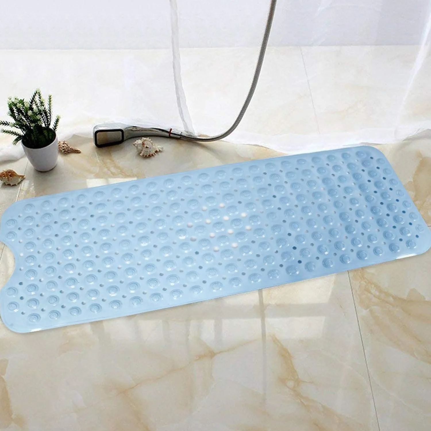 PVC Shower Mat Anti-Slip with Massage Acupressure Points, 40x100 cm, Blue