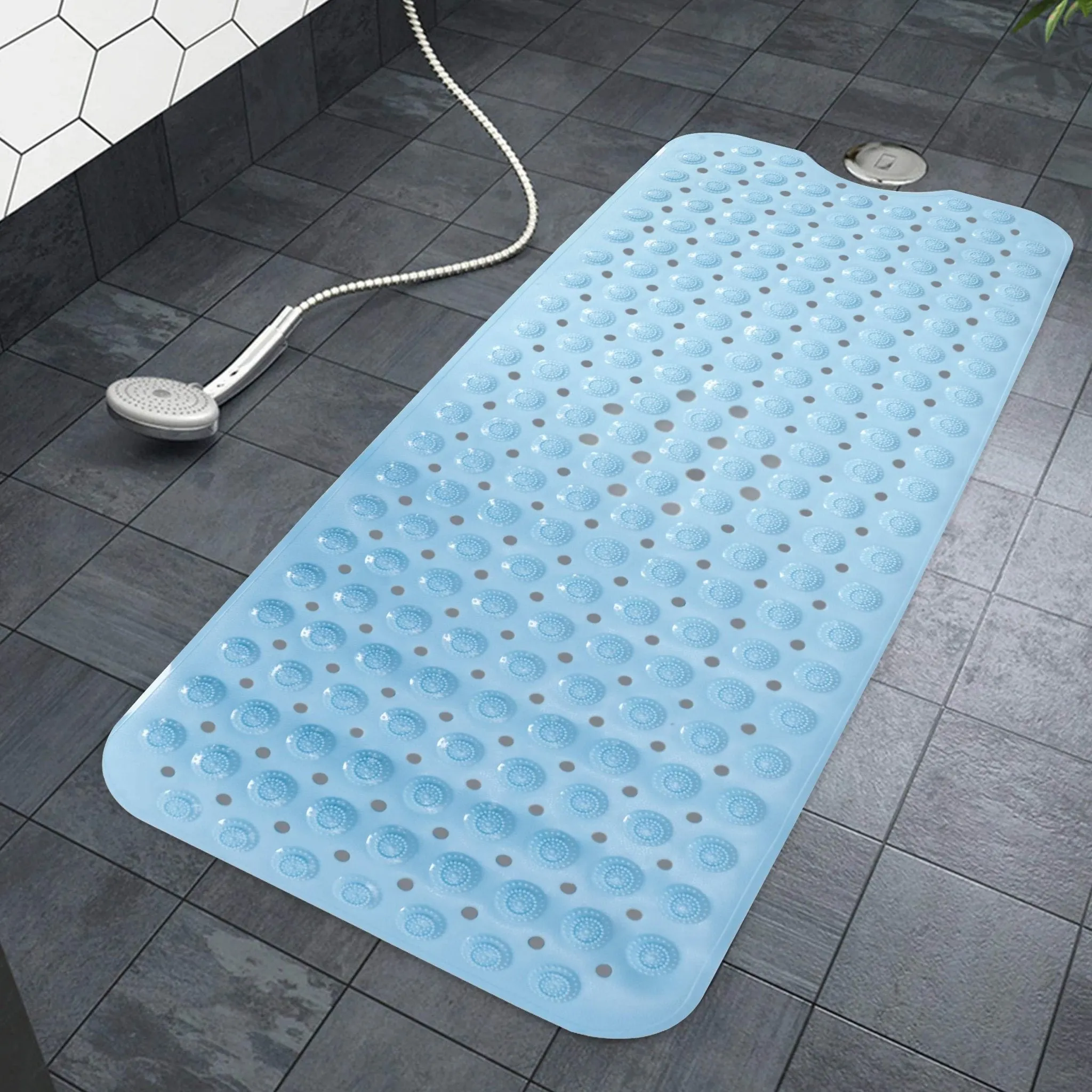 PVC Shower Mat Anti-Slip with Massage Acupressure Points, 40x100 cm, Blue