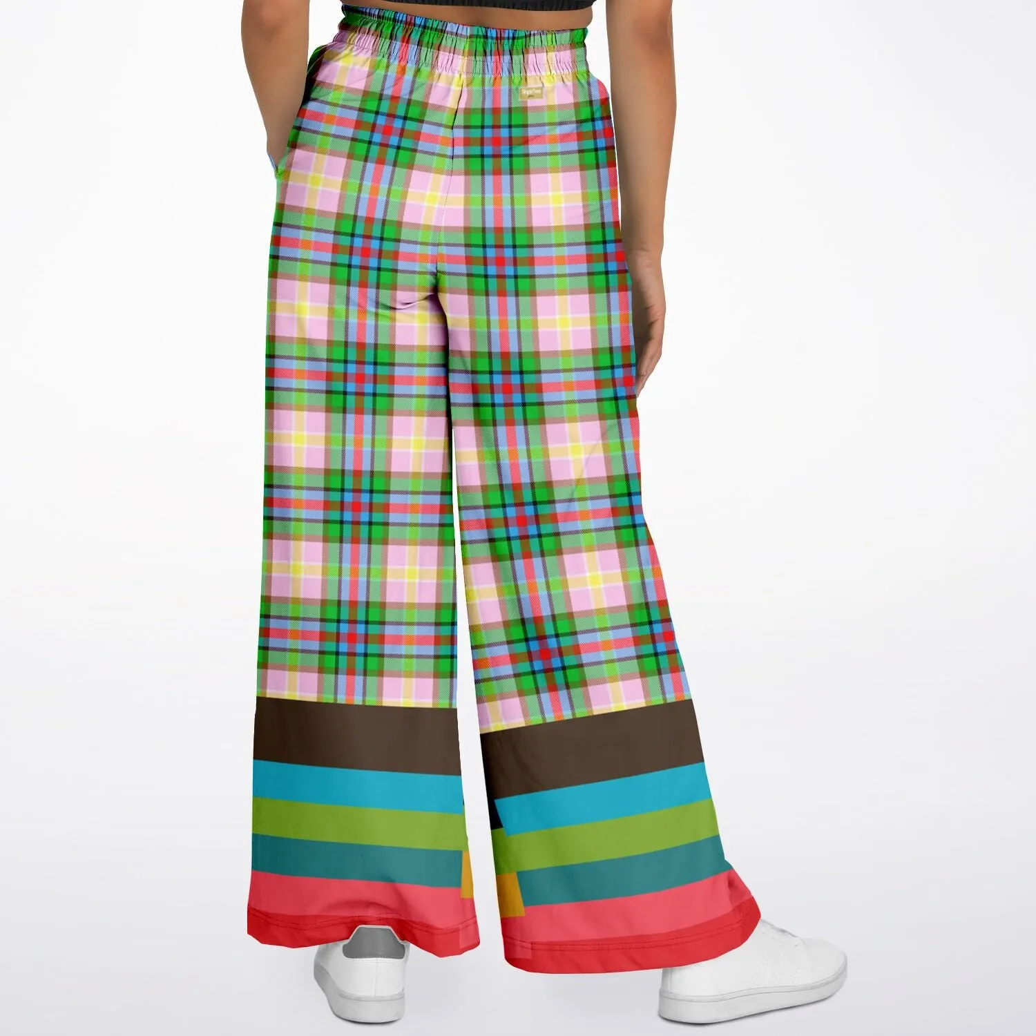 Rainbow Elephant Pink Plaid Rugby Stripe Eco-Poly Wide Leg Pants