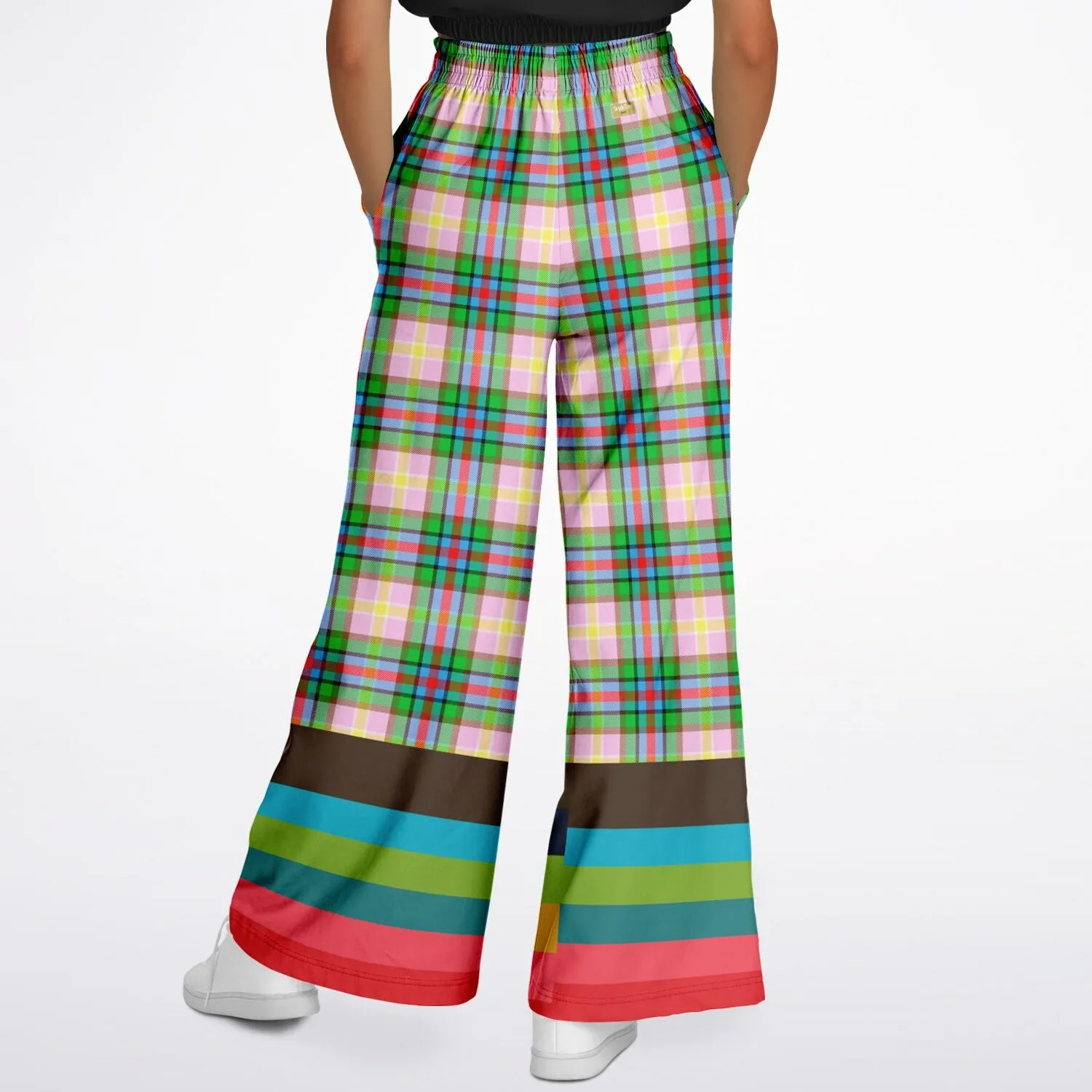 Rainbow Elephant Pink Plaid Rugby Stripe Eco-Poly Wide Leg Pants