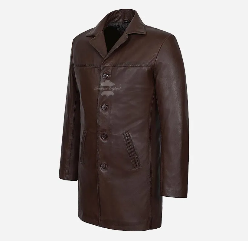 REEFER Men's Leather Coat MILITARY STYLE LONG Leather JACKET