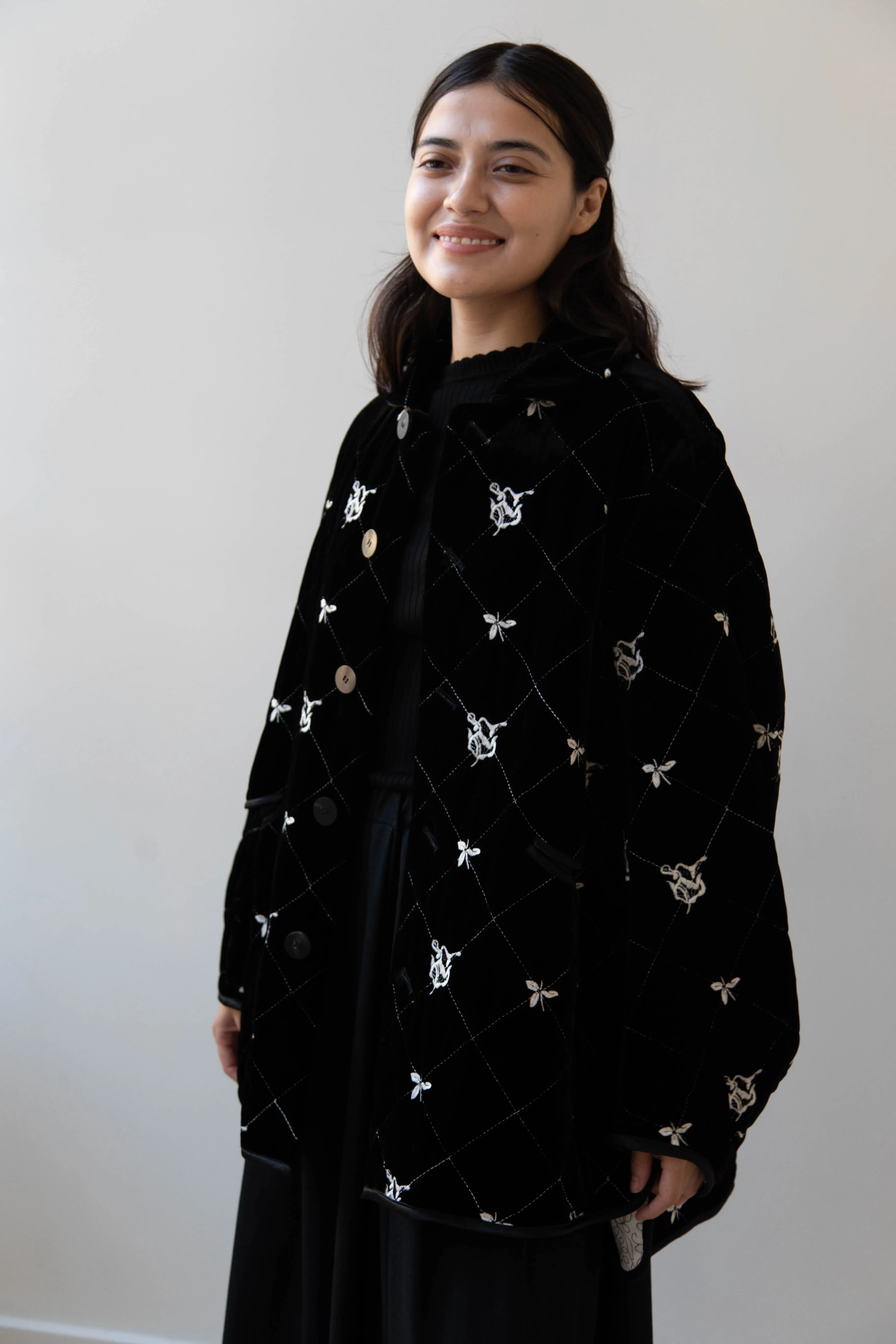 Renli Su | Black Velvet Embroidered Jacket