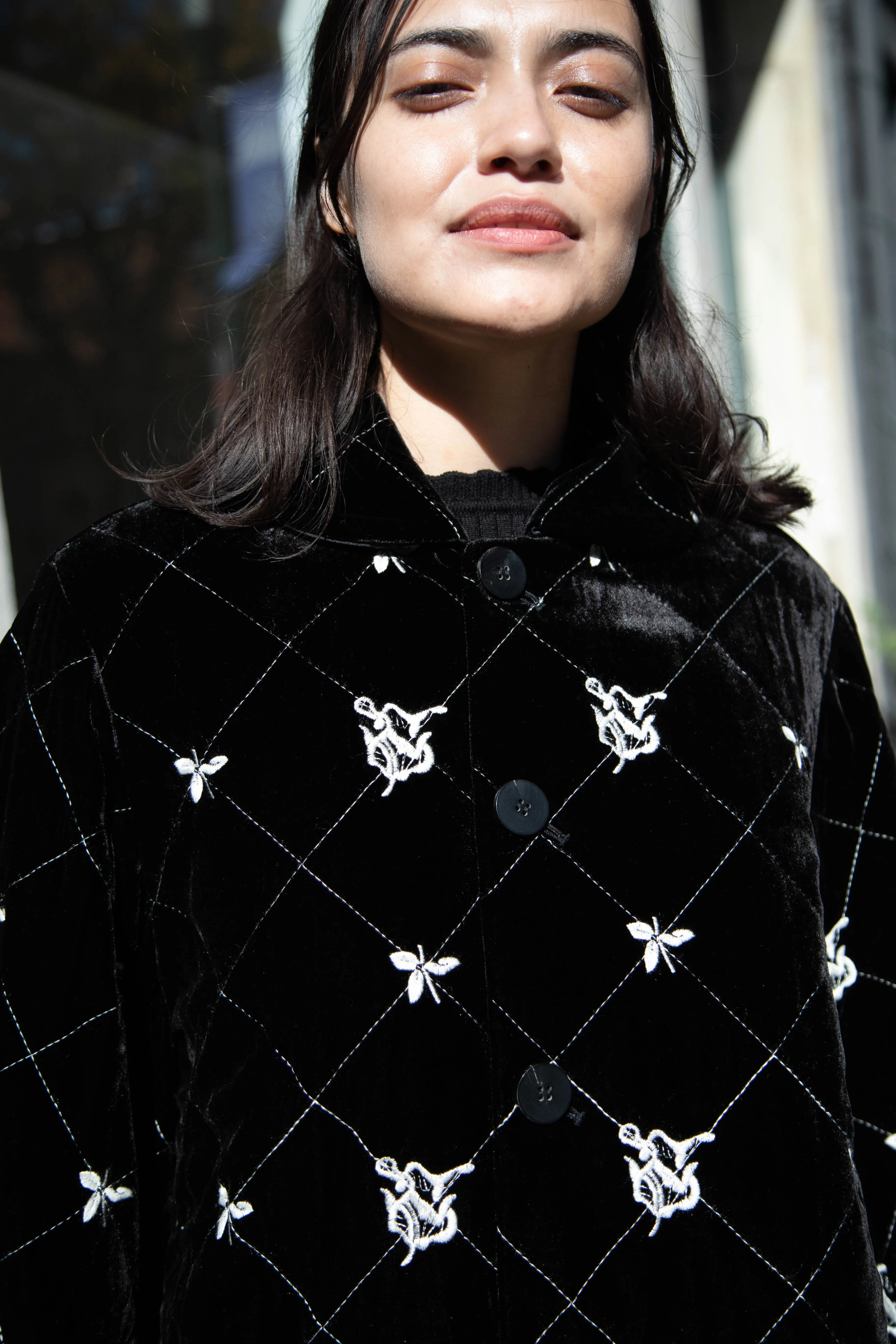 Renli Su | Black Velvet Embroidered Jacket