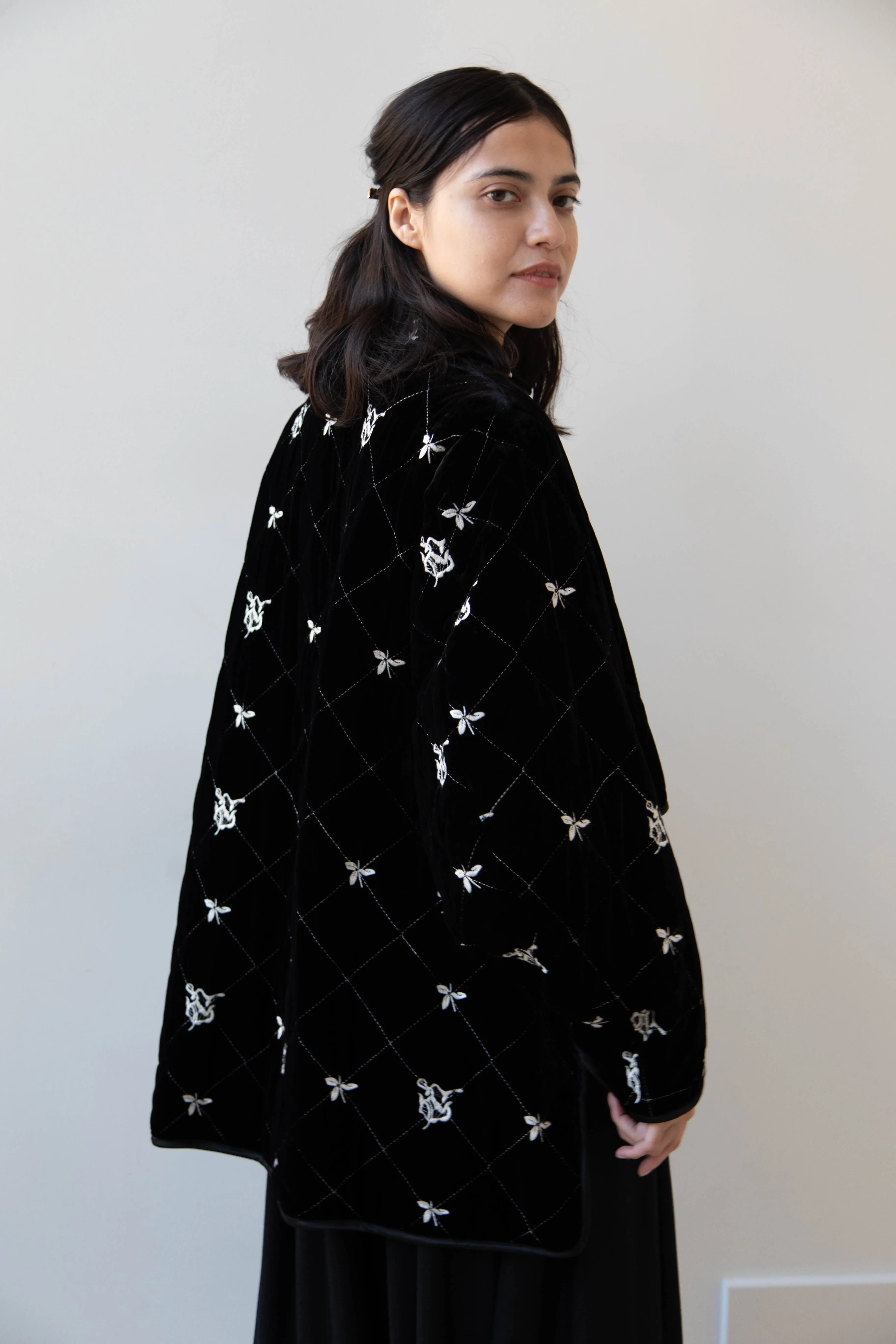 Renli Su | Black Velvet Embroidered Jacket