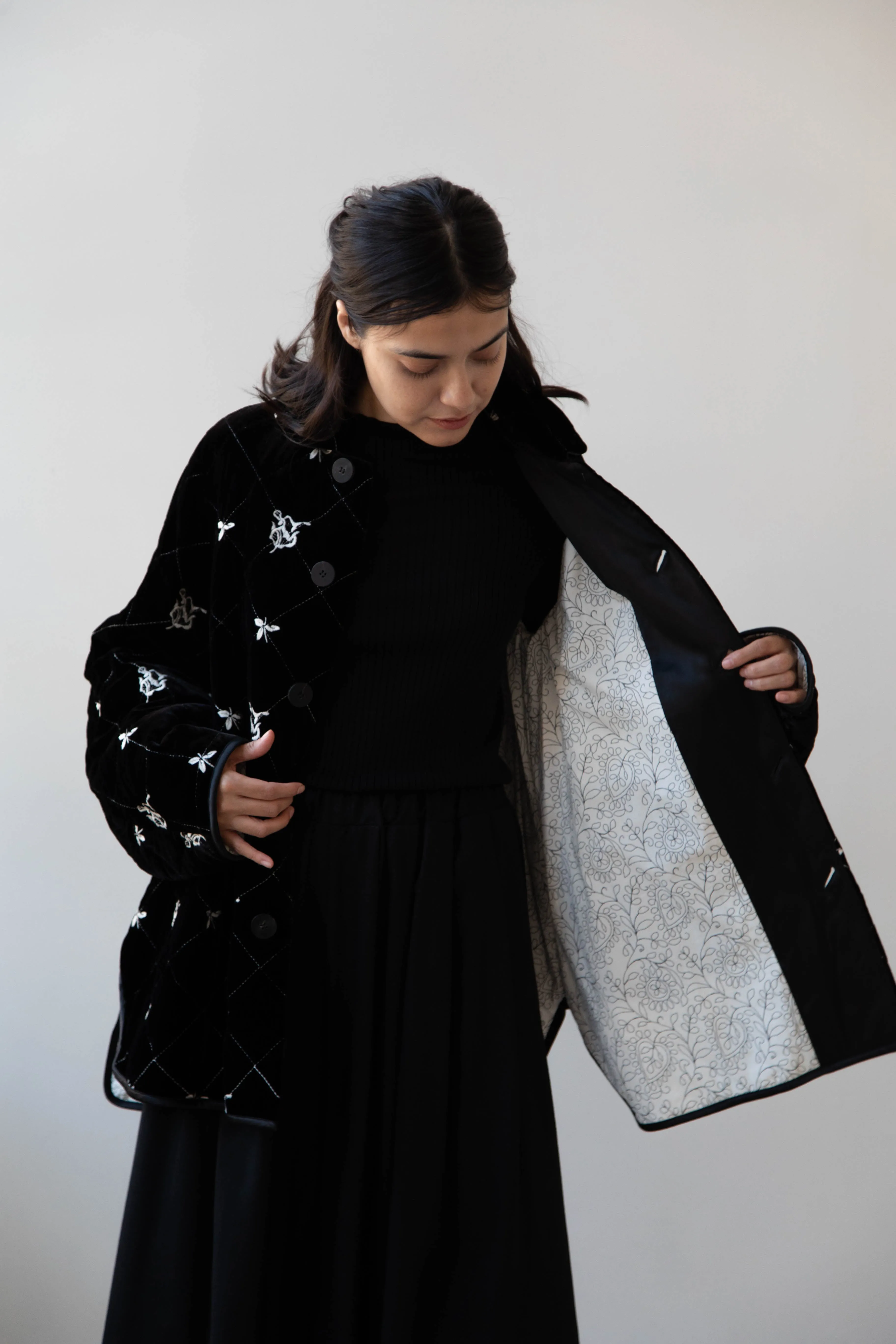 Renli Su | Black Velvet Embroidered Jacket