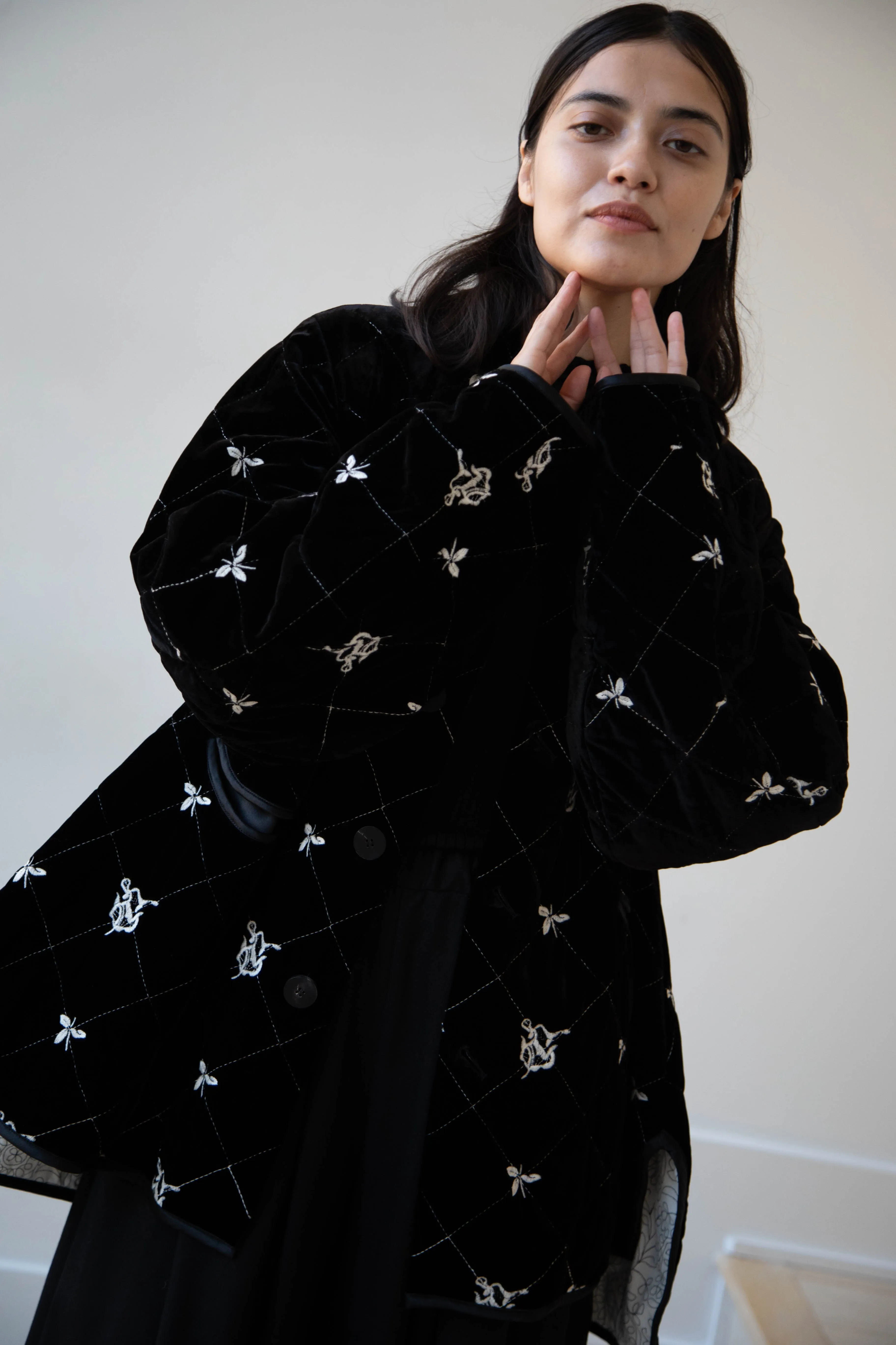 Renli Su | Black Velvet Embroidered Jacket