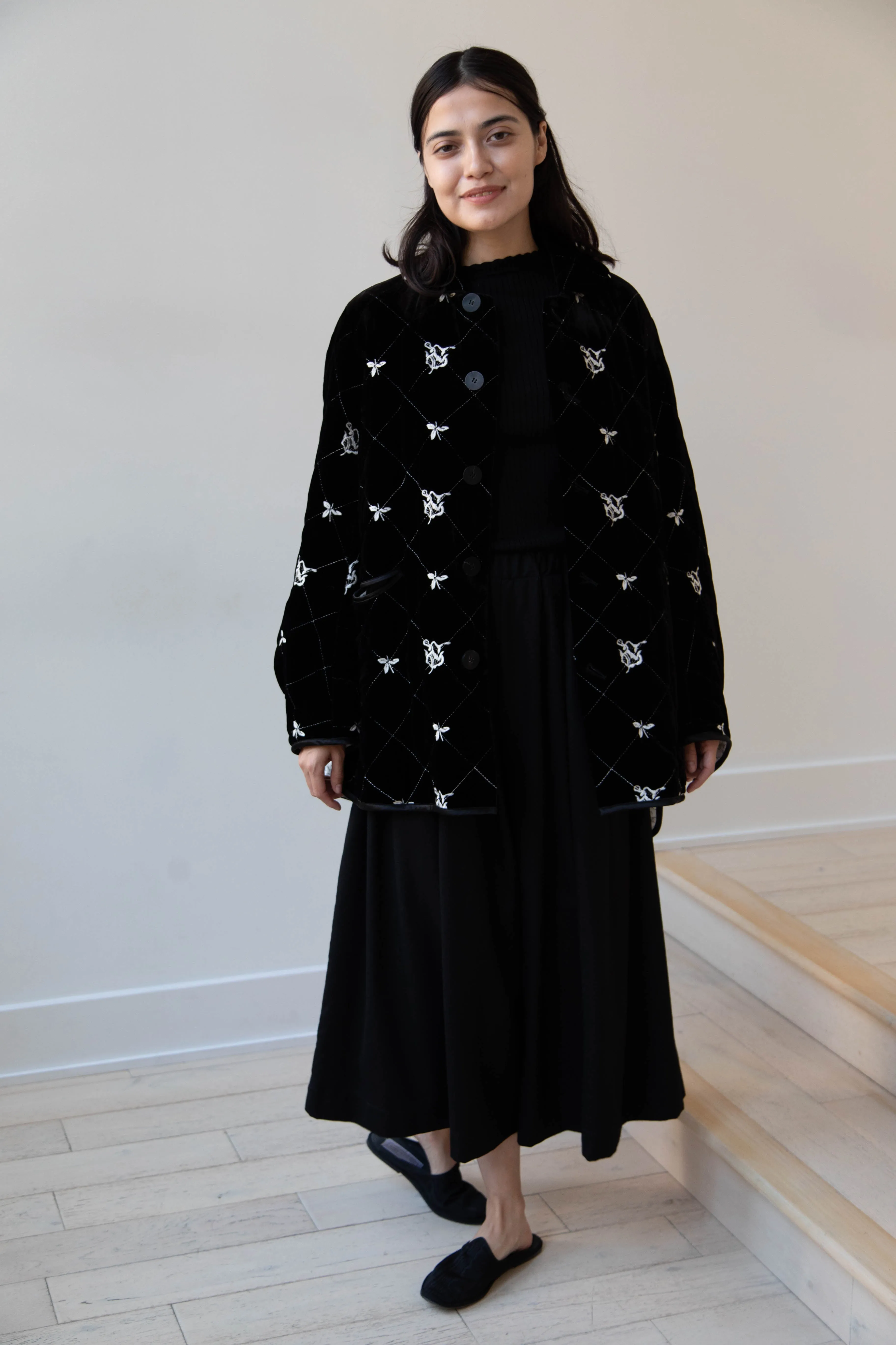 Renli Su | Black Velvet Embroidered Jacket