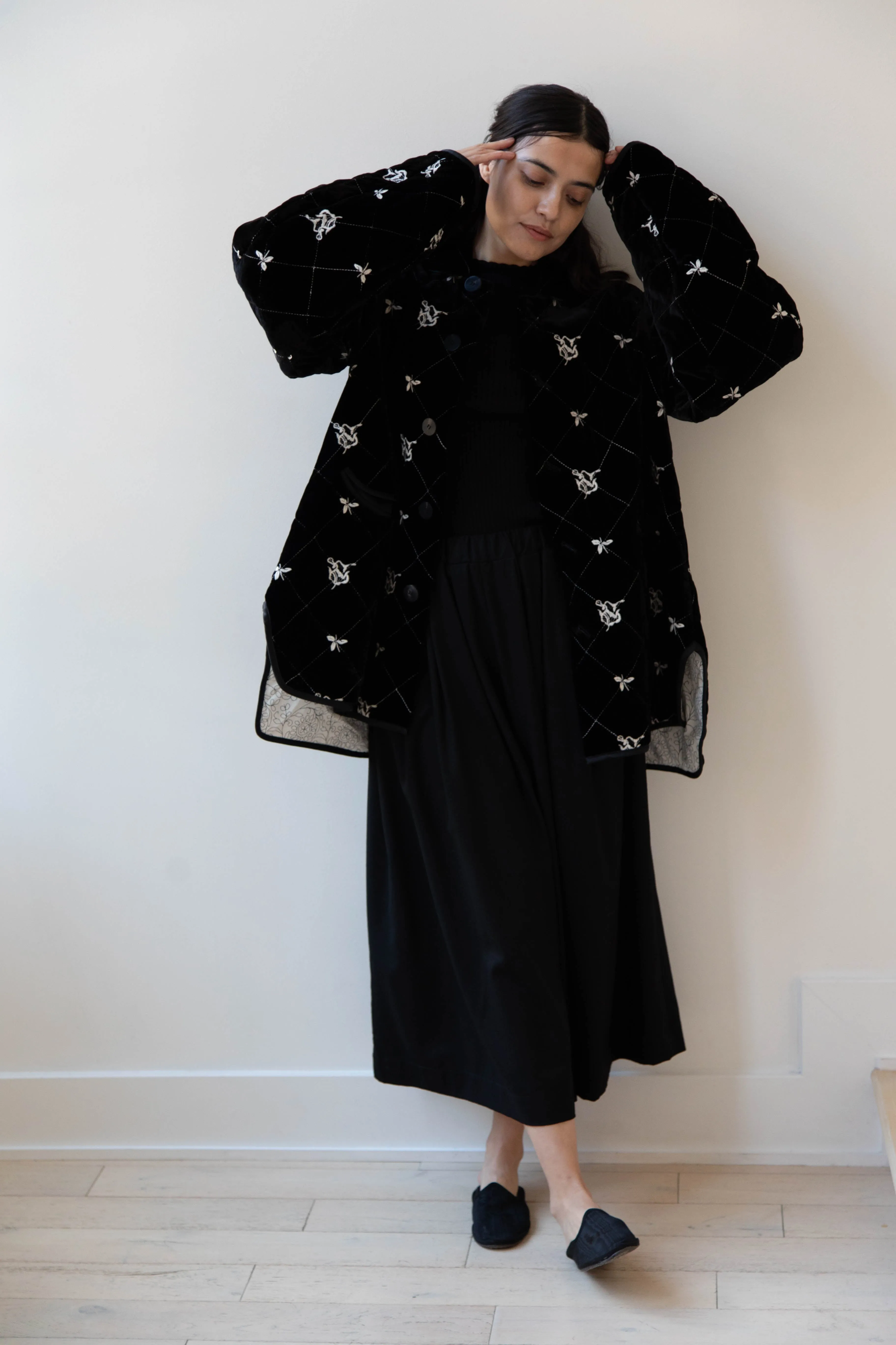 Renli Su | Black Velvet Embroidered Jacket