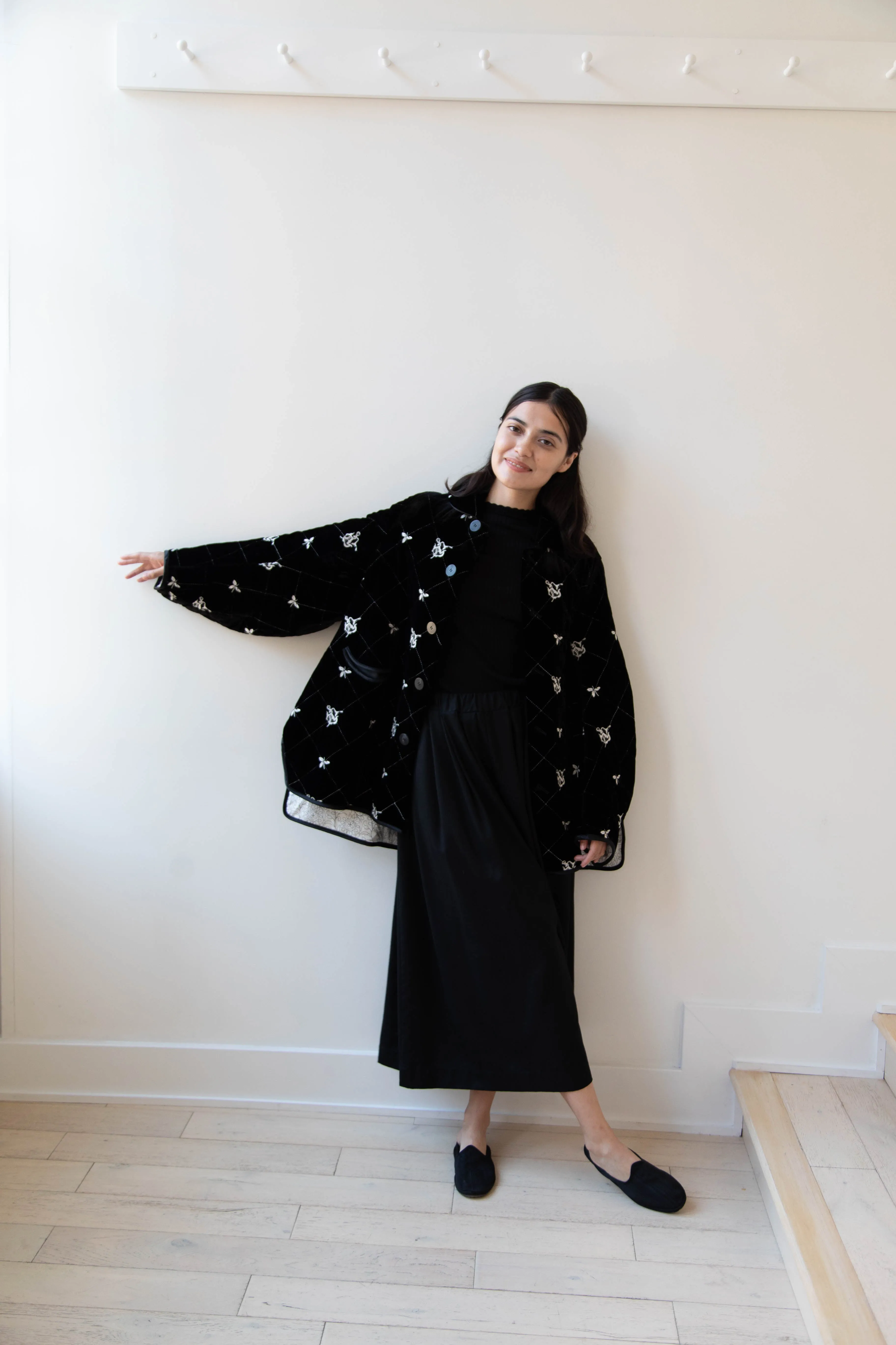 Renli Su | Black Velvet Embroidered Jacket