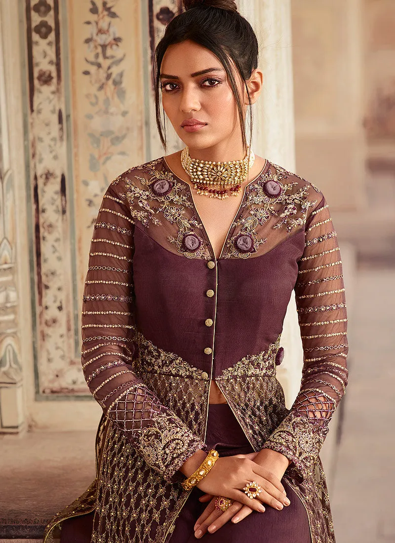 Rich Plum Embroidered Anarkali Lehenga/Pant Suit