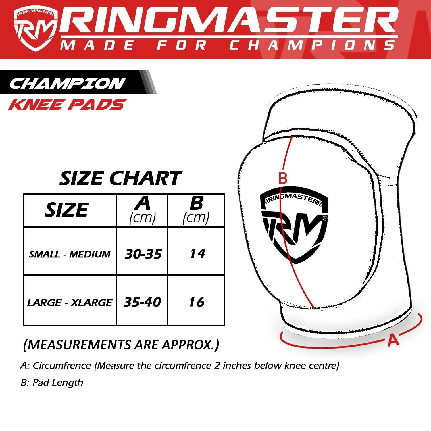 RingMaster Sports Elastic Knee Pads Champion Series Red