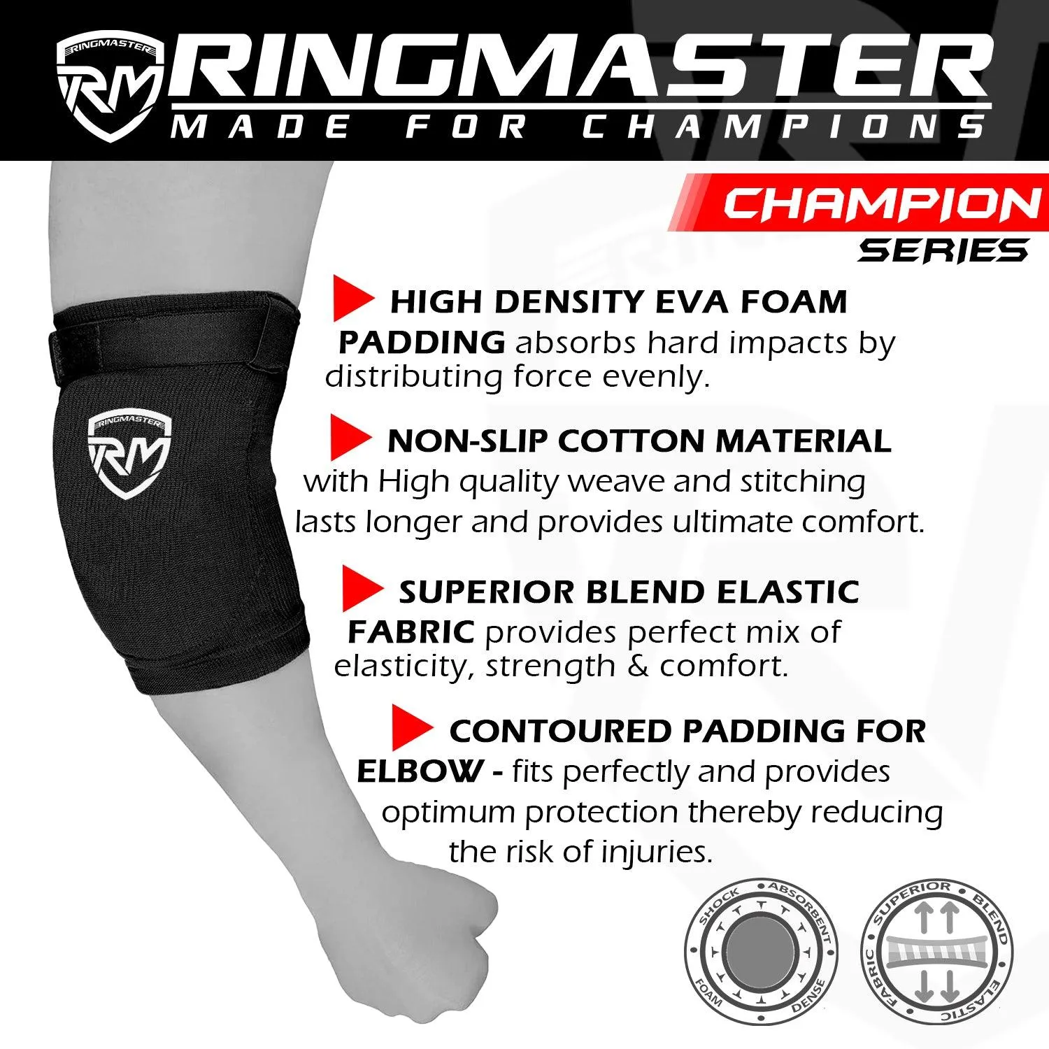 RingMaster Sports Elbow Pads Champion Series Black