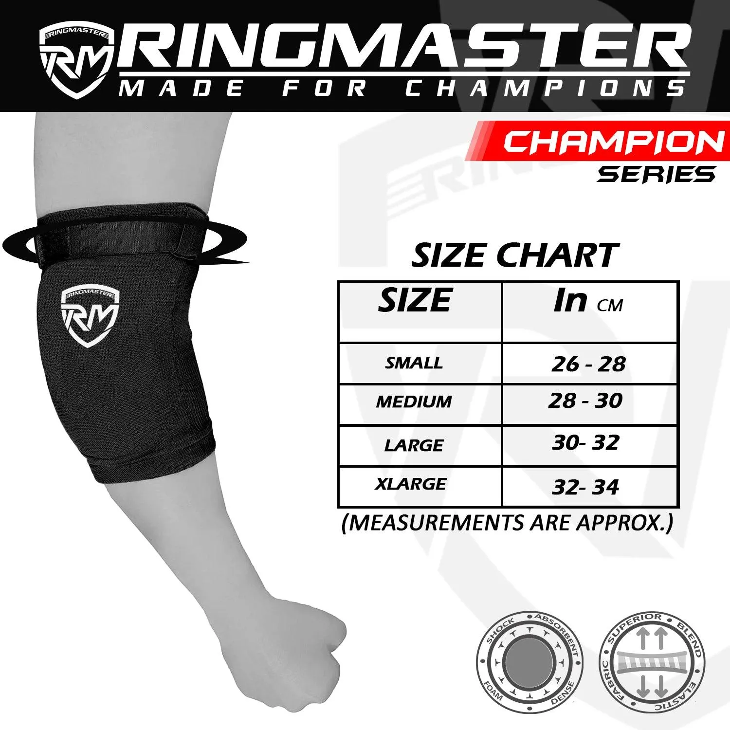 RingMaster Sports Elbow Pads Champion Series Black