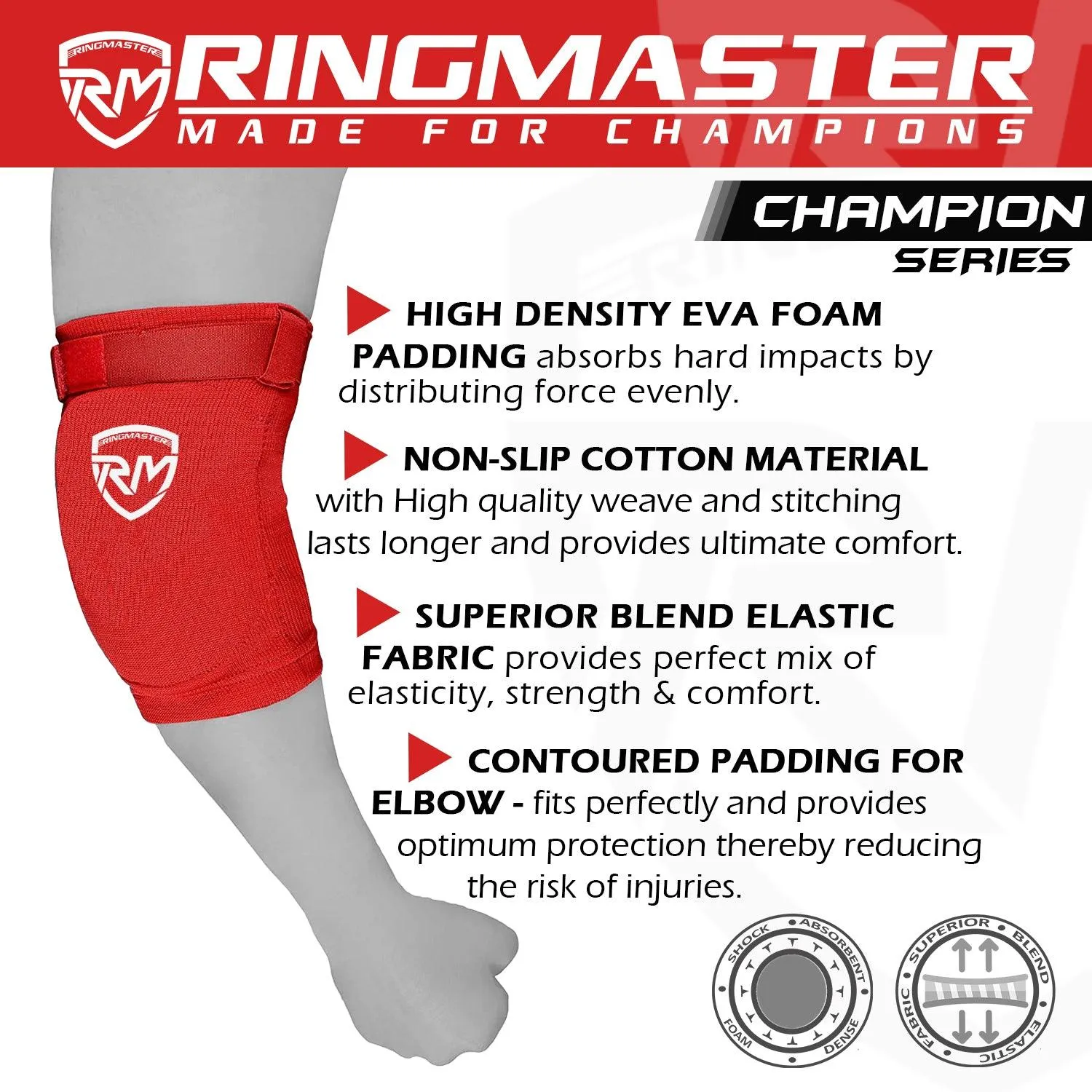 RingMaster Sports Elbow Pads Champion Series Red