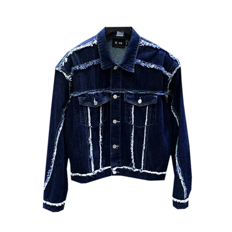 Ripped Fur Edge Long Sleeve Denim Jacket