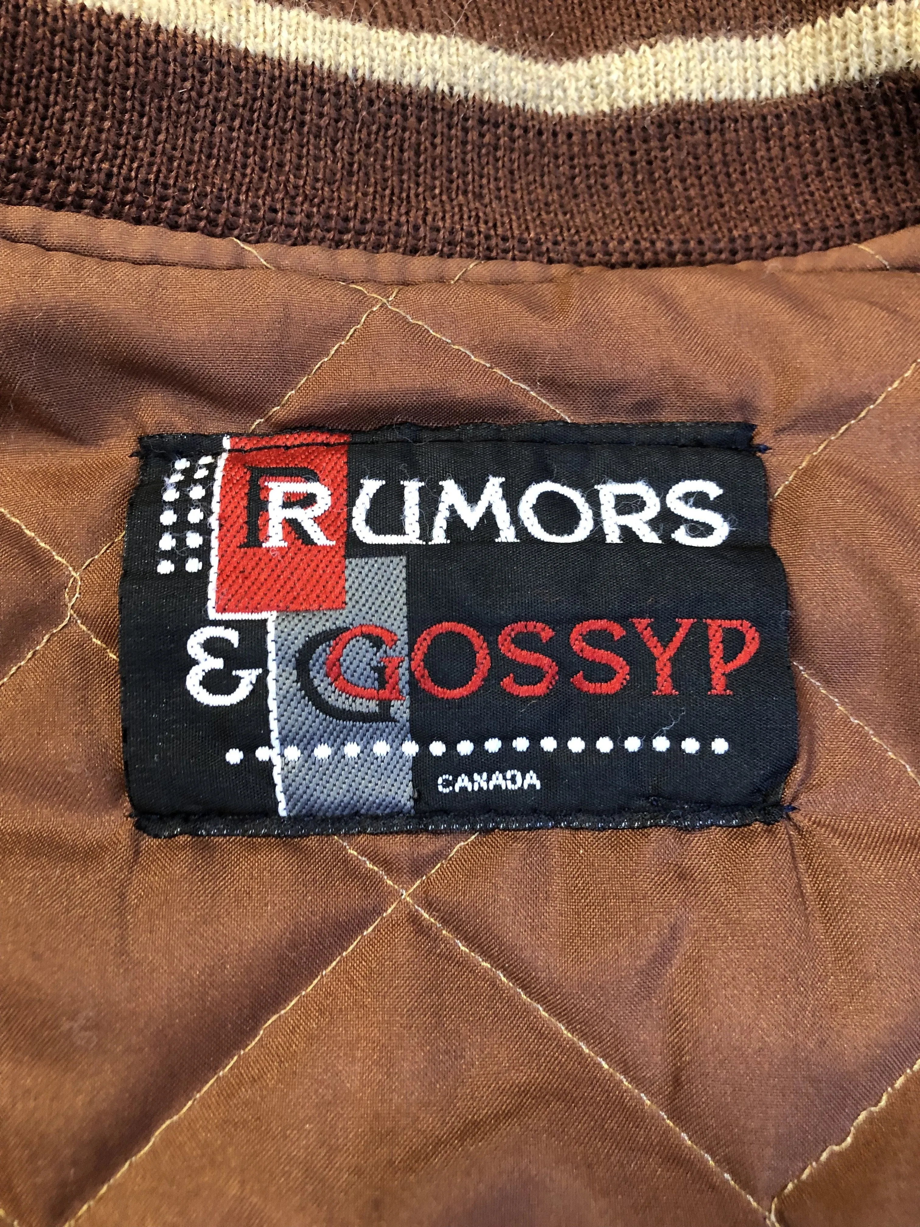 Rumours and Gossyp Brown Varsity Jacket, Made in Canada