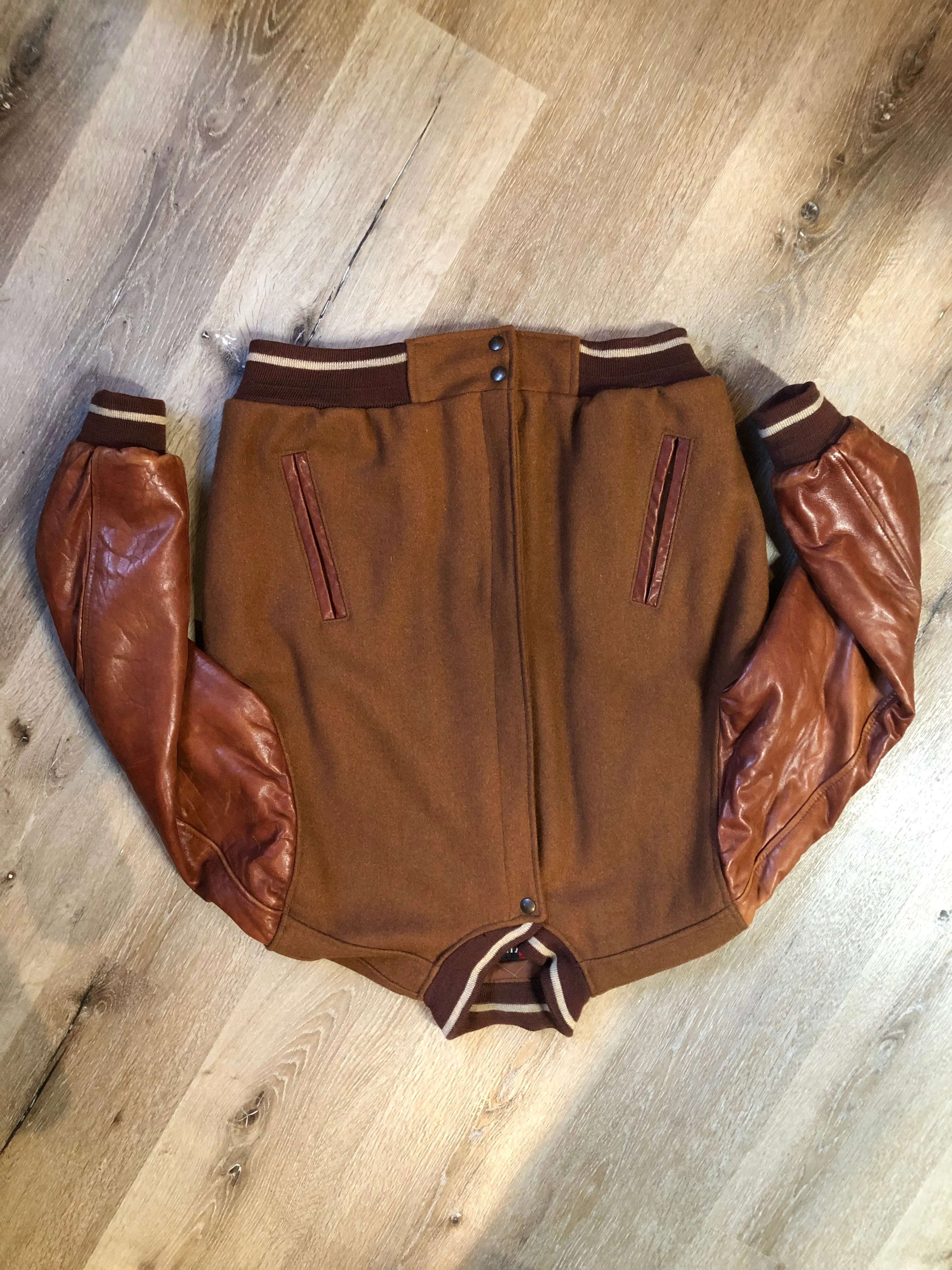 Rumours and Gossyp Brown Varsity Jacket, Made in Canada