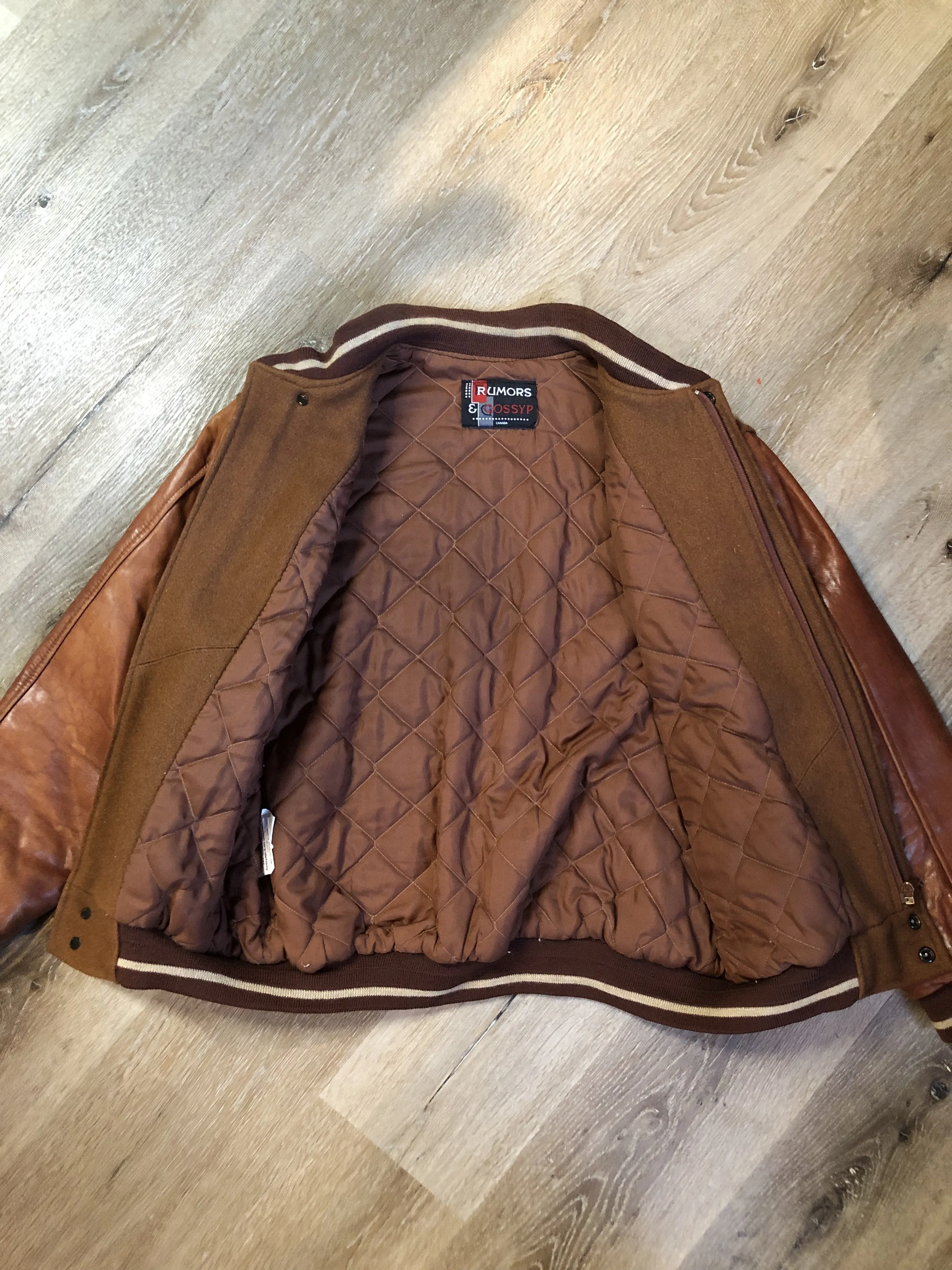 Rumours and Gossyp Brown Varsity Jacket, Made in Canada