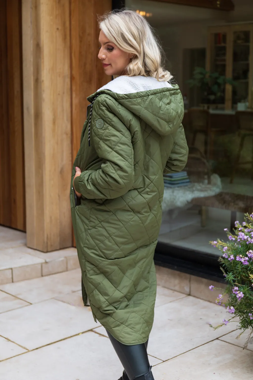 Sandy Fur Lined Khaki Green Quilted Coat