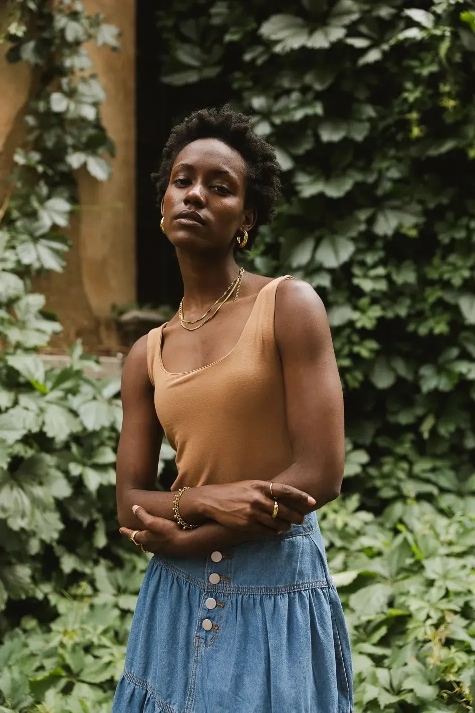 Scoop Neck Tank in Camel