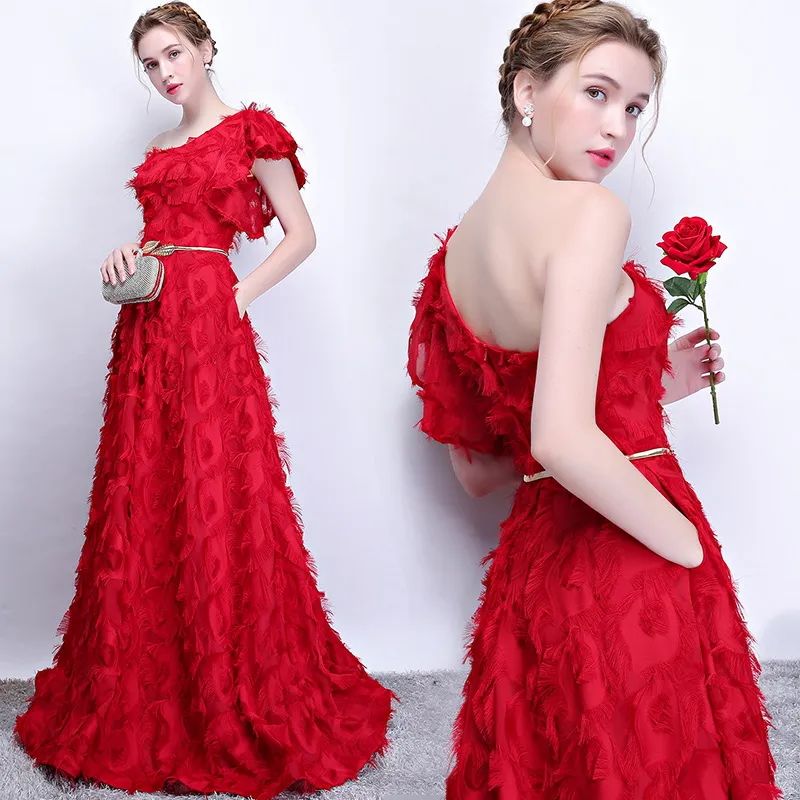 Short Puff Sleeve One Shoulder 3D Jacquard Chiffon Tassel Long Short Flare Evening Dress Gowns