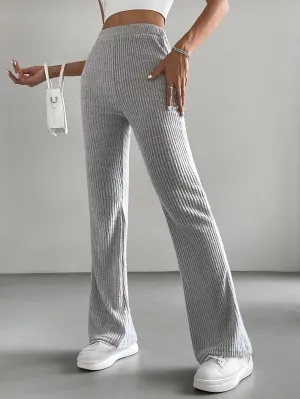 SOLID RIBBED FLARED-LEG PANT