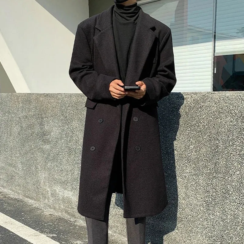 Solid Woolen Long Loose Coat