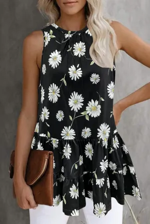 Sunflower Daisy Print Babydoll Tank Top