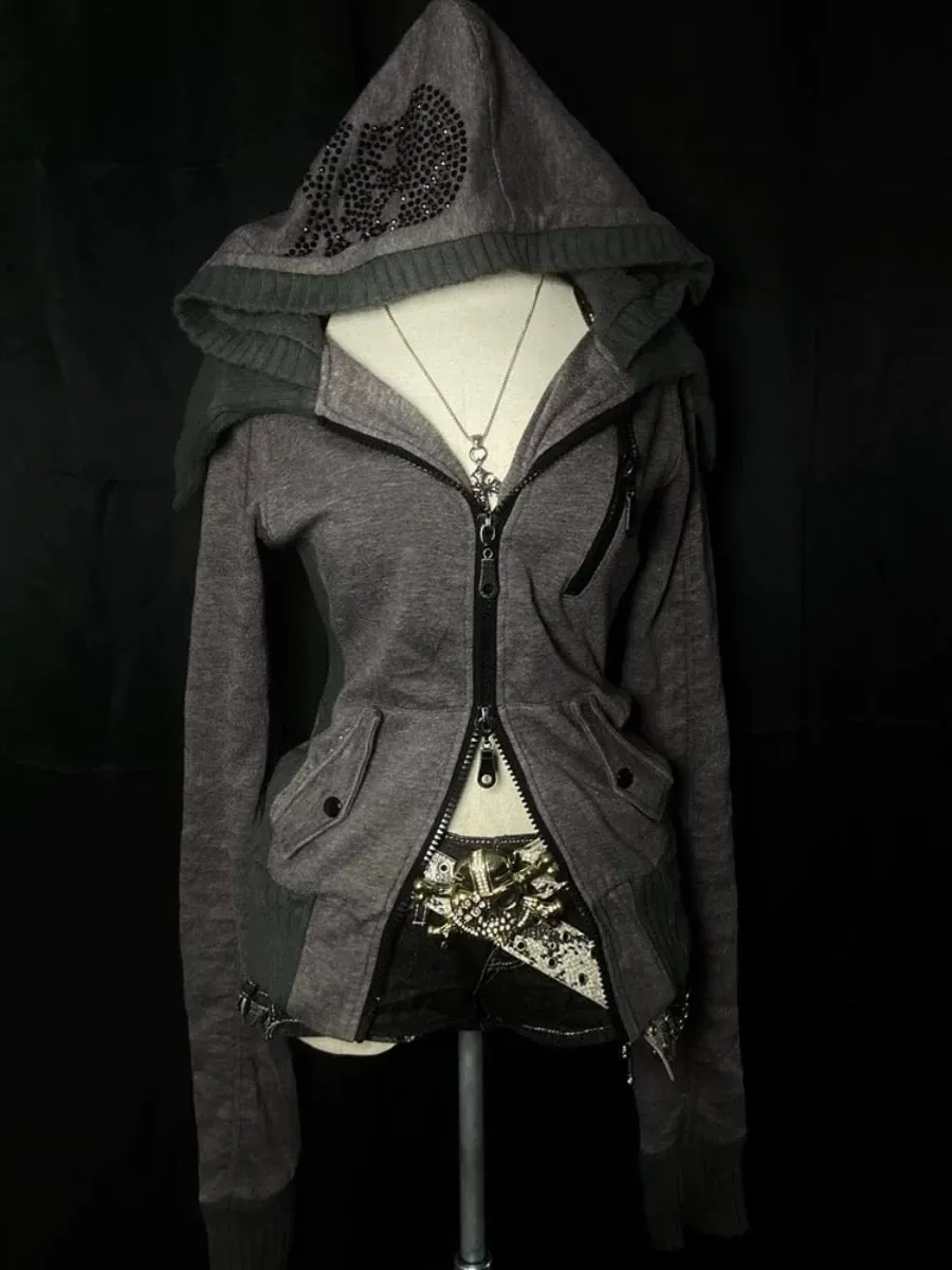 Wenkouban-Winter 2024 New American Retro Design 1980s fashion y2k outfits Stone Graphite Hoodie