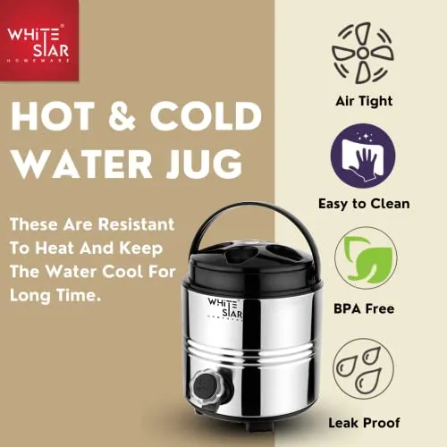 WHITESTAR Stainless Steel Insulated Water Dispenser for Office Home Kitchen I Hot and Cold Water Jug 3 Liters, Silver I Double Walled Steel & Sturdy Handle I Easy to Carry I Easy to Use & Maintain