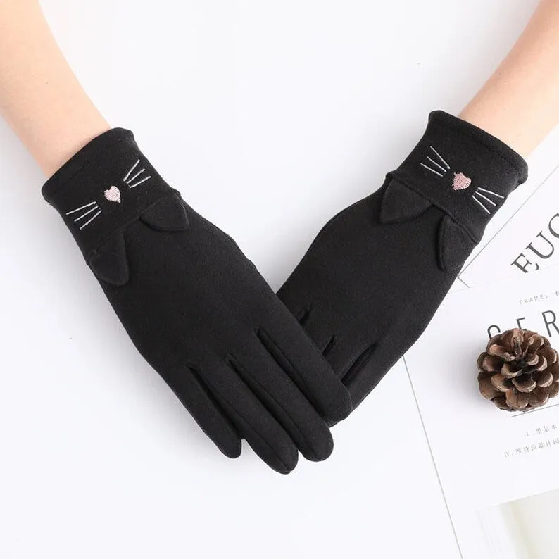 Winter Warmth in Style: Cat Lover's Touchscreen Cotton Gloves for Women