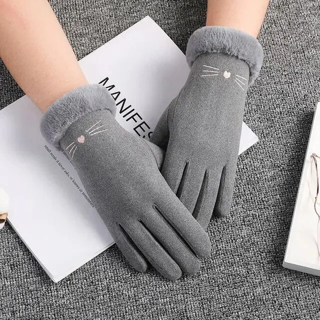 Winter Warmth in Style: Cat Lover's Touchscreen Cotton Gloves for Women