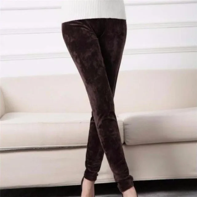 Wjczt Autumn Winter Fashion Thick Velvet Warm Double Sided Cashmere Leggings Warm Pants Knit High Waist Thermal Soft Leggings