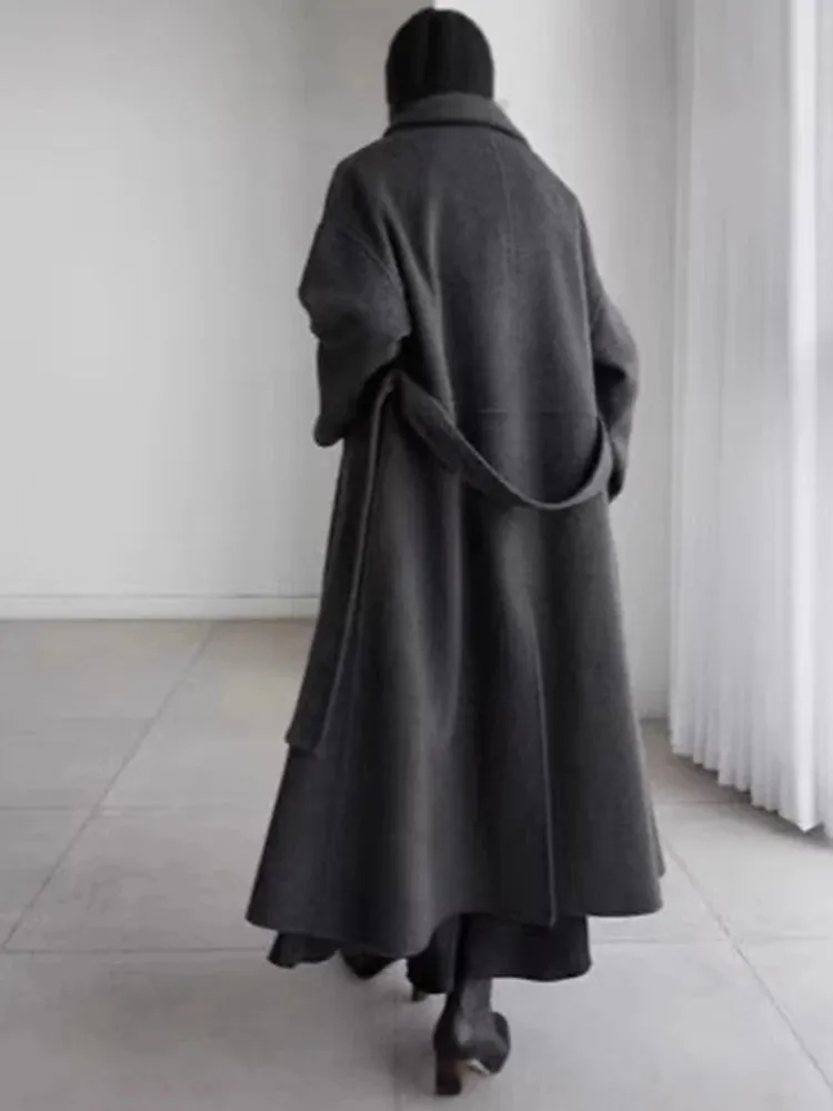 Women's Oversized Cashmere Long Coat with Scarf