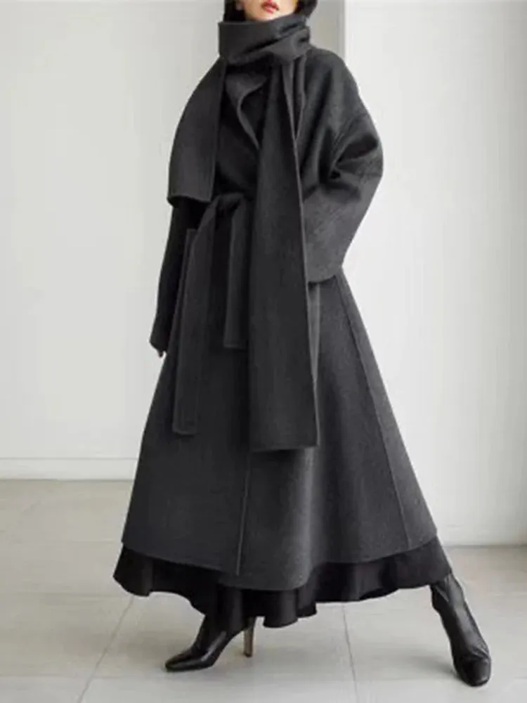 Women's Oversized Cashmere Long Coat with Scarf