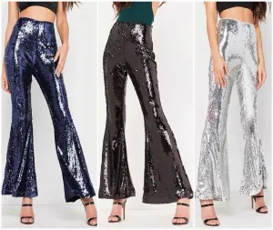 Women's Sexy Nightclub Multi-color Sequins Flared Pants