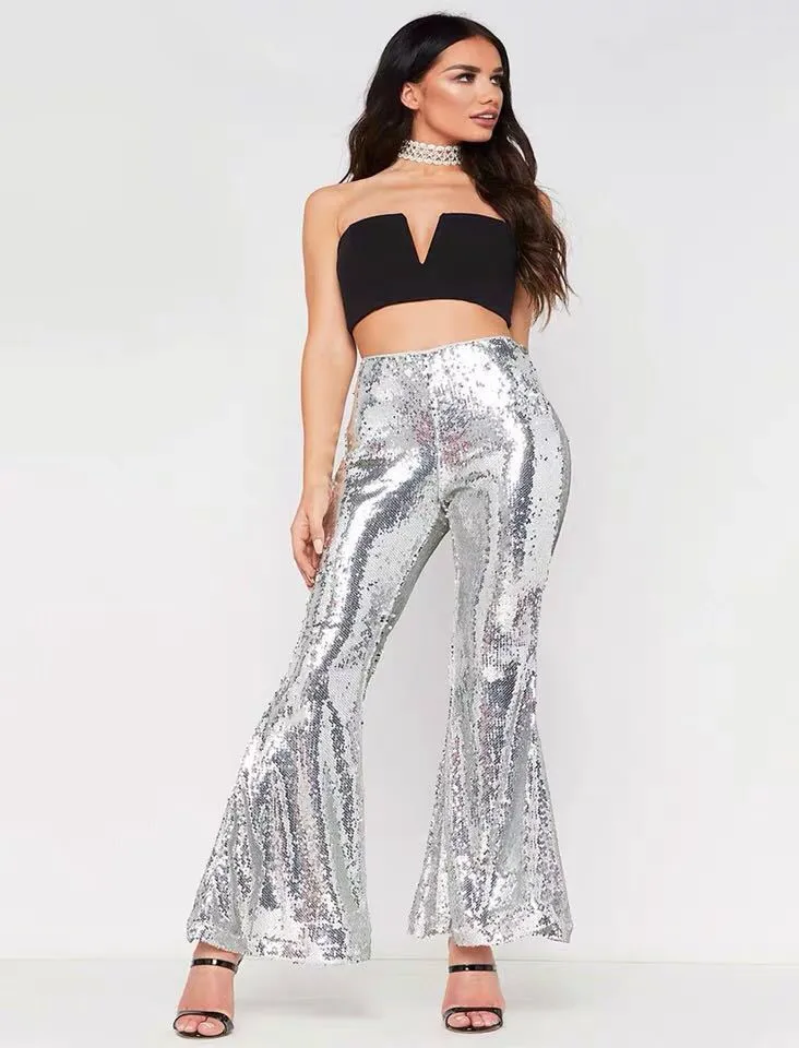 Women's Sexy Nightclub Multi-color Sequins Flared Pants