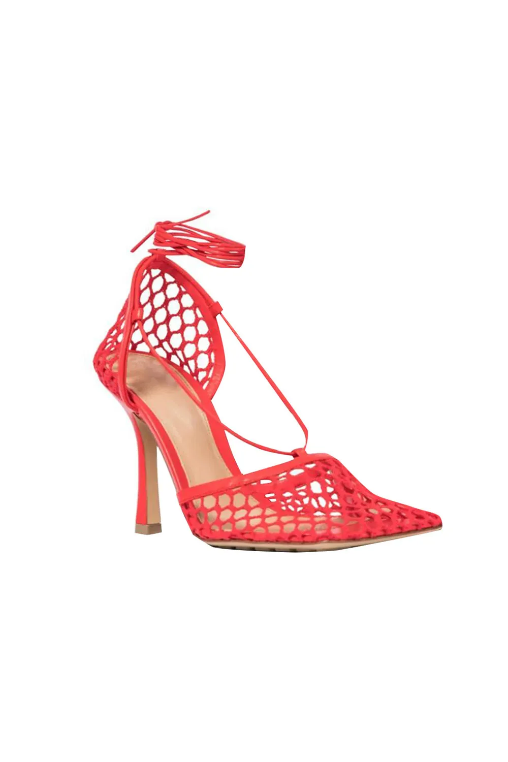 Yellow Stiletto Heel Lace Up Fishnet High Heel Sandals